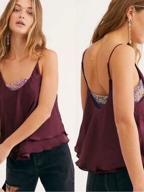 Free People Women’s Camisole Cami Turn It On Purple Sequins XS